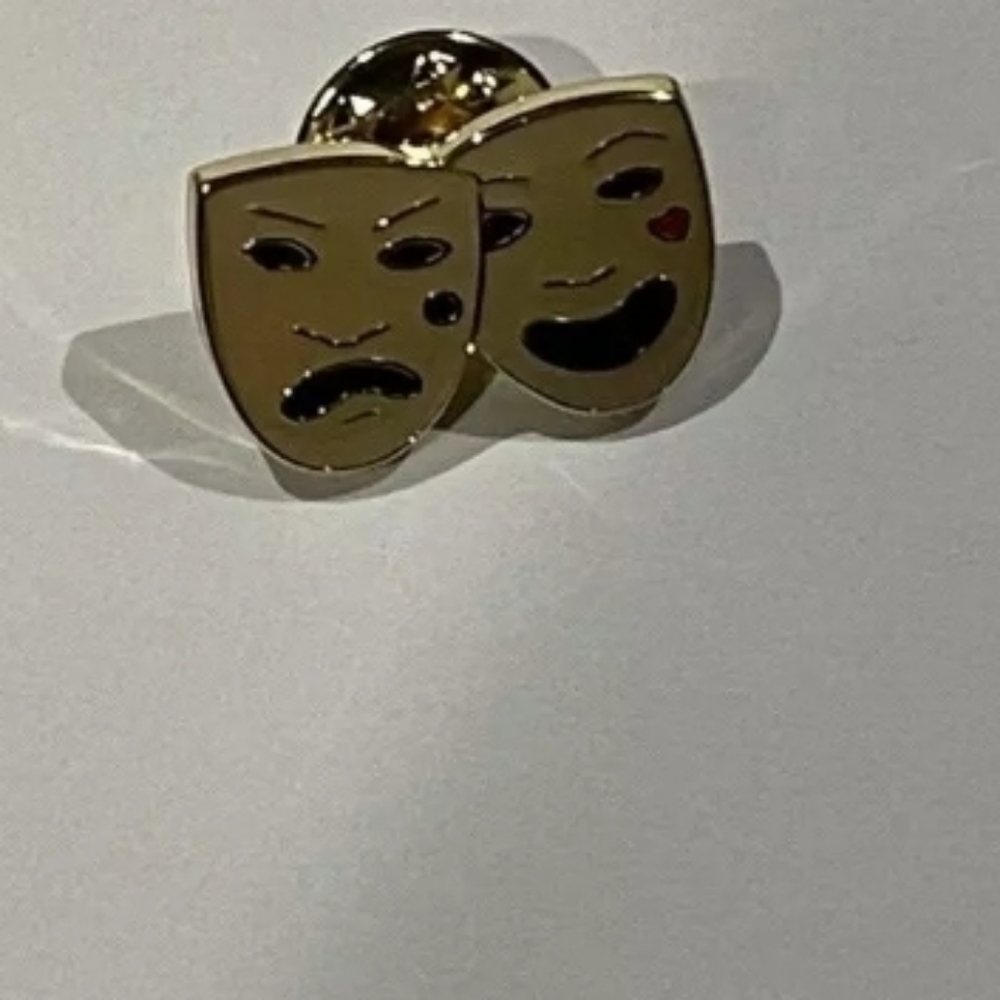 Burberry Gold Cream Colored Comedy and Tragedy Mask Brooch Pin New NIP